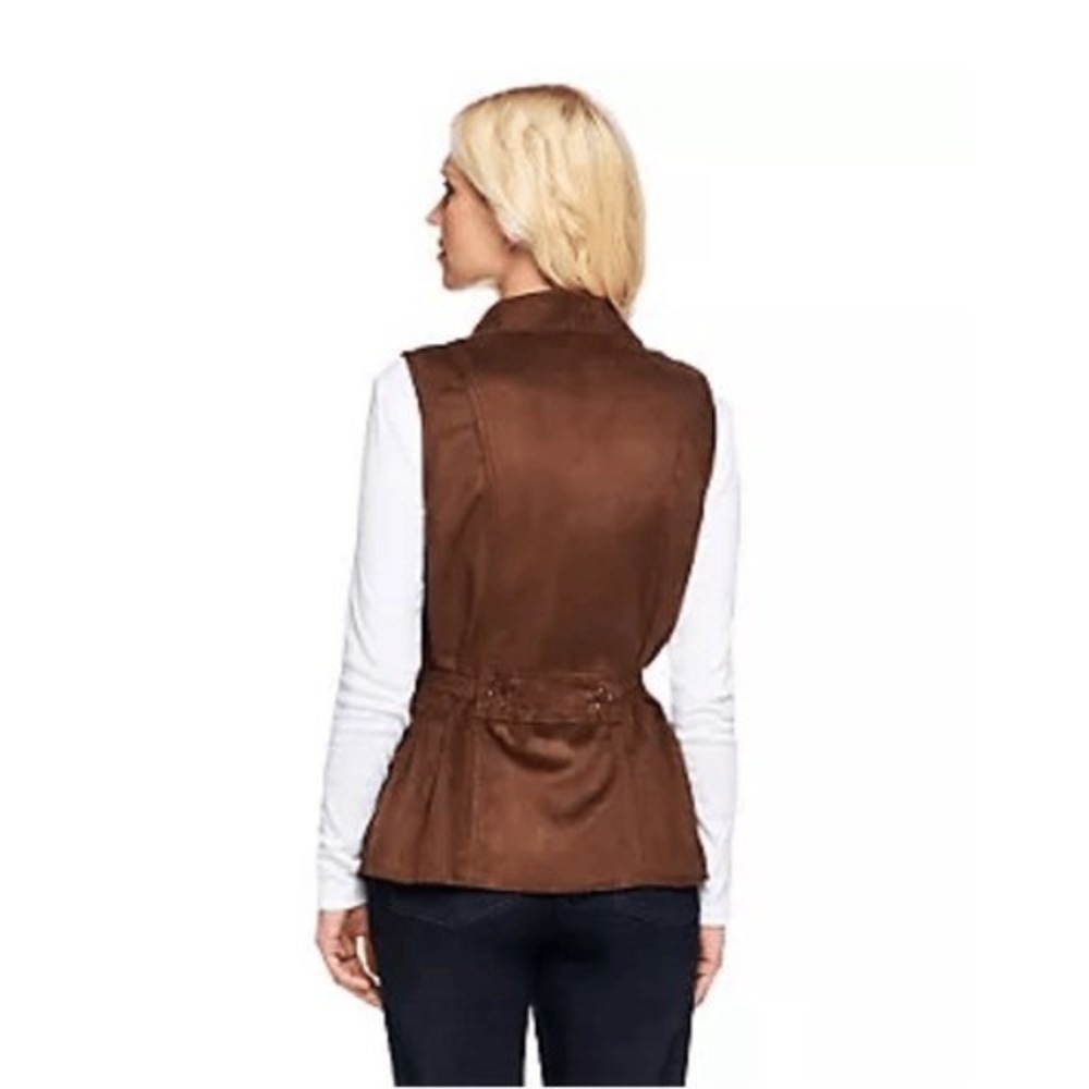 Denim & Co Womens 3X Faux Suede‎ Vest Stud Detail Removable Belt Brown A235206 - Picture 2 of 6